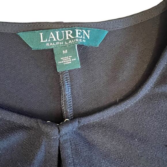 Ralph Lauren Women's Medium Tunic Blouse Black Stretchy 3/4 Sleeves Keyhole - Picture 3 of 11